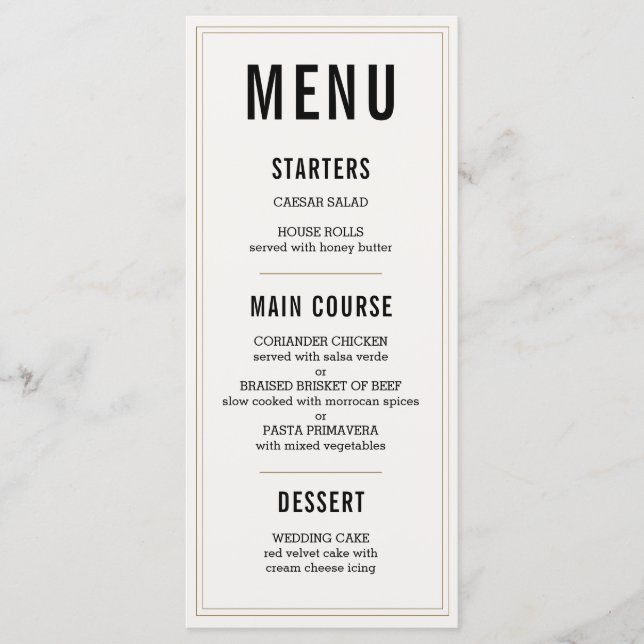 Simple Rustic Wedding Menu (Front)
