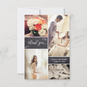 Simple Rustic Wedding Photo collage on chalkboard Thank You Card