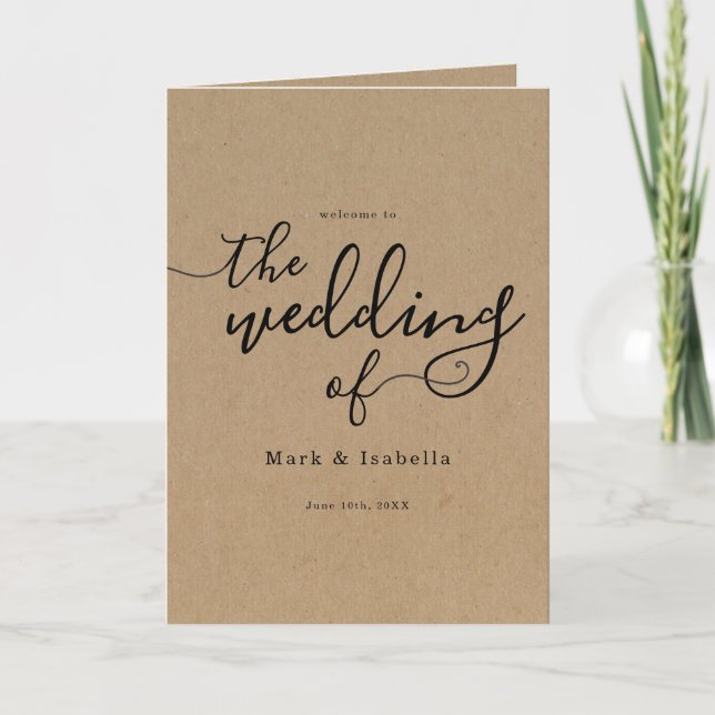 Simple Rustic Wedding Programme sur Kraft Arrière  (Devant)