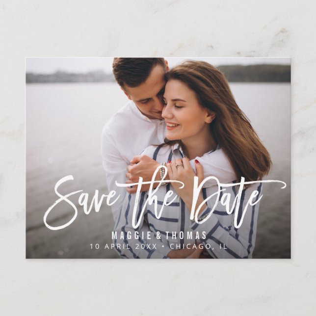 simple rustic wedding save the date postcard (Front)