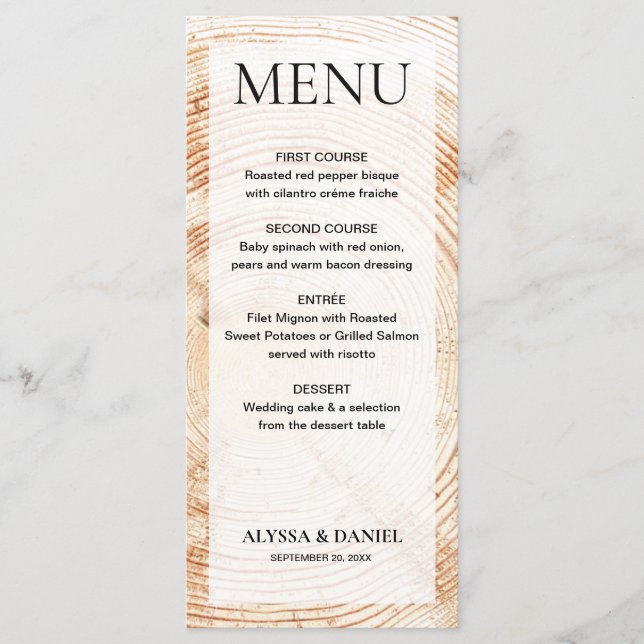 Simple Rustic Wedding Wood Tree bark Customizable Menu (Front)