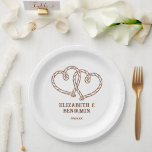Simple Rustic Western Rope Hearts Wedding  Paper Plate