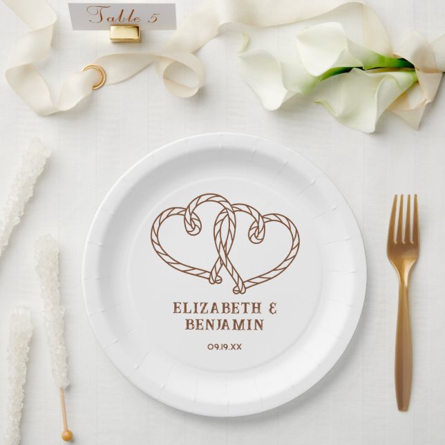 Simple Rustic Western Rope Hearts Wedding  Paper Plate (Wedding)