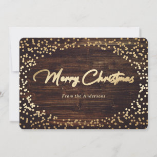 Simple Rustic Wood and Gold Foil Christmas Cards