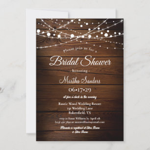 Simple Rustic Wood and String Lights Bridal Shower Invitation