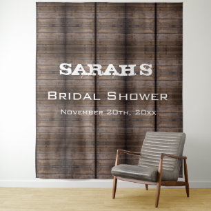 Simple Rustic Wood Bridal Shower Backdrop Tapestry