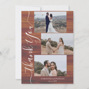 Simple Rustic Wood Elegant Script 6 photos wedding Thank You Card