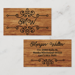 Simple Rustic Wood Flourish Monogram Vintage Retro Business Card