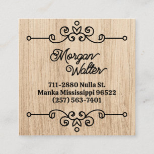 Simple Rustic Wood Flourish Monogram Vintage Retro Square Business Card