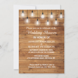 Simple Rustic Wood  Lights Wedding Shower Invitation