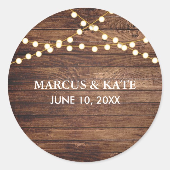 Simple Rustic Wood Vintage Wedding Classic Round Sticker (Front)