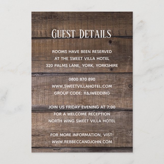 Simple Rustic Wood Wedding Guest Details Card (Front)