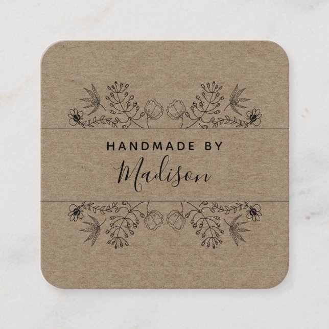 Simple Rustique Floral Kraft Carte de visite artis (Devant)