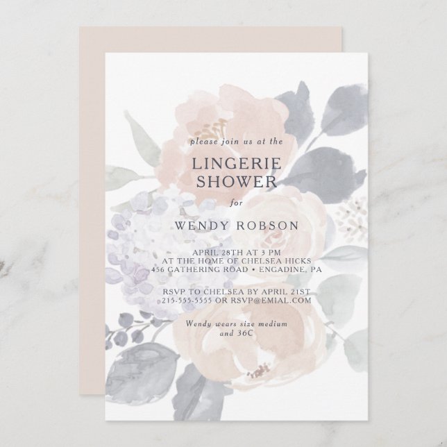 Simple Rustique Floral Lingerie Douche Invitation (Devant / Derrière)