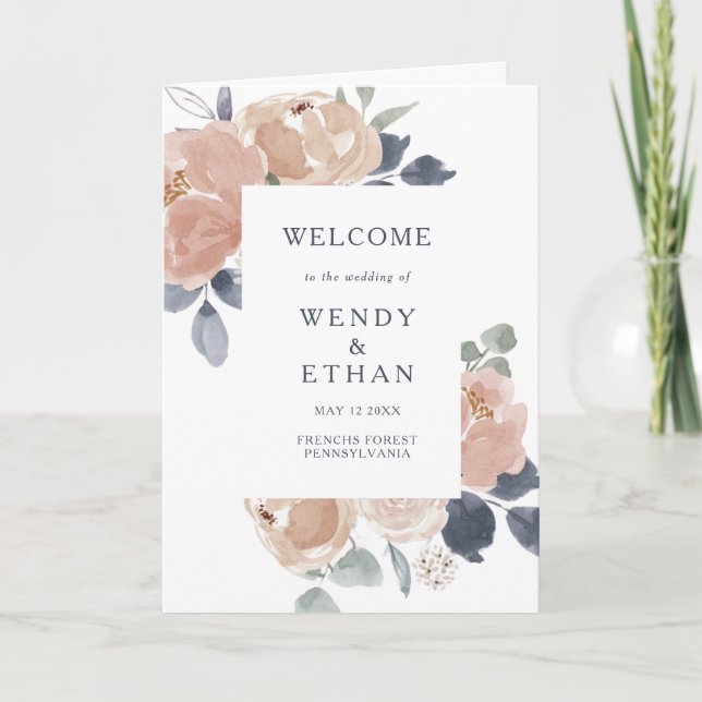 Simple Rustique Floral Programme de mariage plié (Devant)