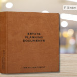 Simple Sable Leather Estate Planning Binder<br><div class="desc">Estate Planning Documents binder with professional faux sable brown leather look background and fully customizable text. Use for your personal estate planning or for clients if you are a financial advisor or estate planner. Keep your trust,  will,  power of attorney,  instructions,  and other documents organized and safe.</div>
