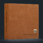 Simple Sable Leather Gold Monogram Binder<br><div class="desc">Modern Brushed Metallic Gold Monogram Medallion Classic Block Typography Initial Name Custom Text Home Office Work School Recipe Sable Brown Leather Print 3 ring binder</div>