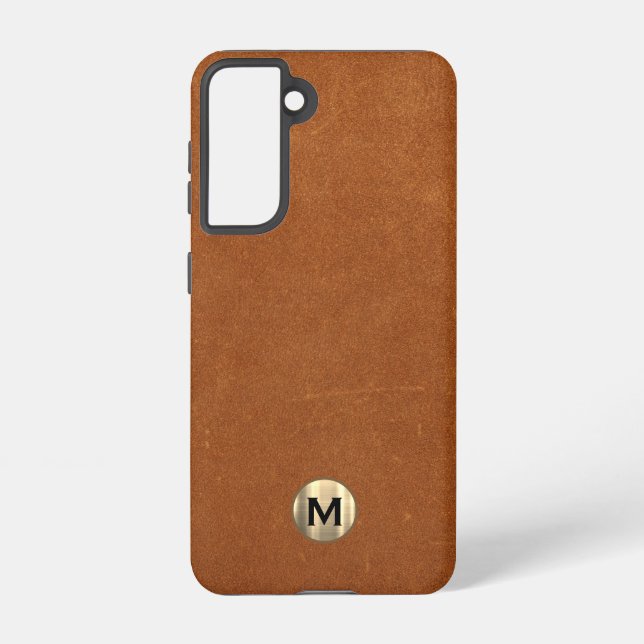 Simple Sable Leather Gold Monogram Samsung Galaxy S21 Case (Back)