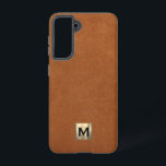 Simple Sable Leather Luxury Gold Monogram Samsung Galaxy Case<br><div class="desc">Simple luxury monogrammed phone case features a modern design with brushed metallic gold monogram emblem on sable leather look textured background. </div>