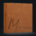 Simple Sable Leather Print Modern Monogram Binder<br><div class="desc">Simple monogrammed binder features a modern design with brushed script monogram initial on sable brown leather look textured background. Custom name presented in the lower right-hand corner in stylish simple font with a tile position role or custom text. A modern binder for home or office, a professional monogrammed binder for...</div>