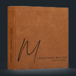 Simple Sable Leather Print Modern Monogram Binder<br><div class="desc">Simple monogrammed binder features a modern design with brushed script monogram initial on sable brown leather look textured background. Custom name presented in the lower right-hand corner in stylish simple font with a tile position role or custom text. A modern binder for home or office, a professional monogrammed binder for...</div>