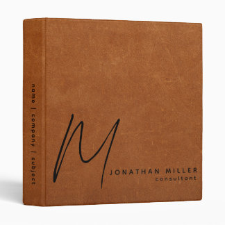 Simple Sable Leather Print Modern Monogram Binder