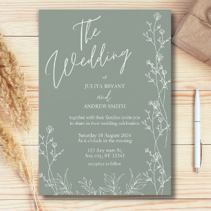 Simple saga green trendy wedding Invitation
