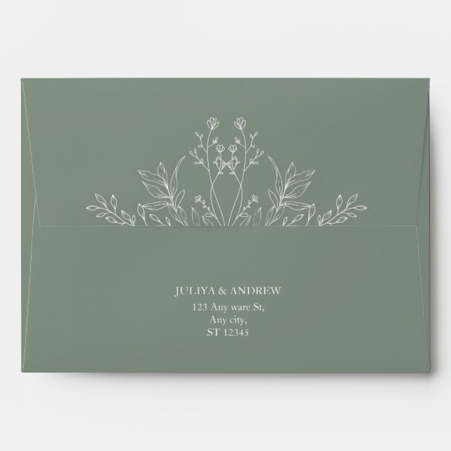 Simple Saga green wedding Invitation Envelope (Back (Top Flap))