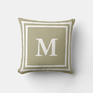 Simple Sage and White Monogram Throw Pillow
