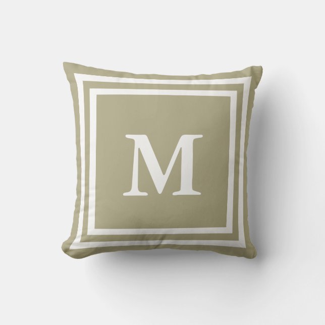 Simple Sage and White Monogram Throw Pillow (Front)