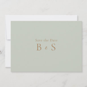 Simple Sage & Gold Monogram Save The Date