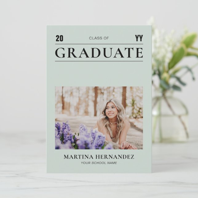 Simple Sage Graduation Photo Announcement (Standing Front)