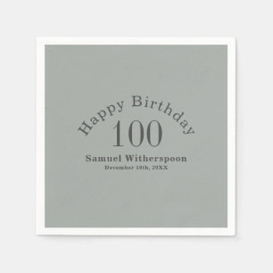 Simple Sage Green and Charcoal Grey 100th Birthday Napkin