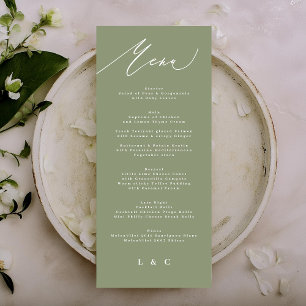 Simple Sage Green and White Modern Calligraphy Menu