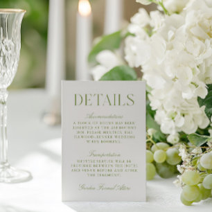 Simple Sage Green & Beige Wedding Details Enclosure Card