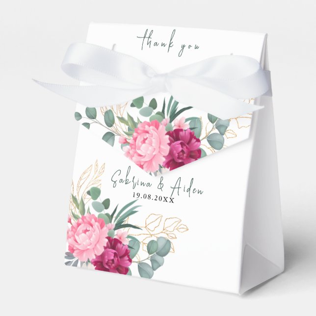 Simple Sage Green | Blush Pink Floral Wedding Favor Box (Front Side)