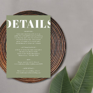 Simple Sage Green Bold Modern Wedding Details Enclosure Card