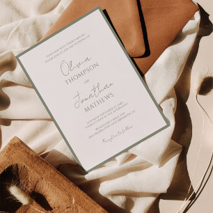 Simple Sage Green Border Script Wedding Invitation