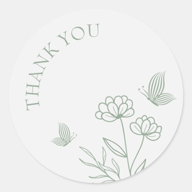 Simple sage green botanical wedding  classic round sticker (Front)