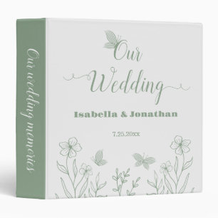 Simple sage green botanical wedding photo album binder