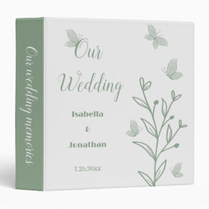 Simple sage green botanical wedding photo album binder