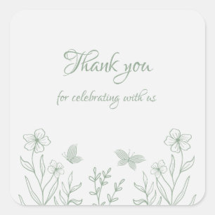 Simple sage green botanical wedding square sticker