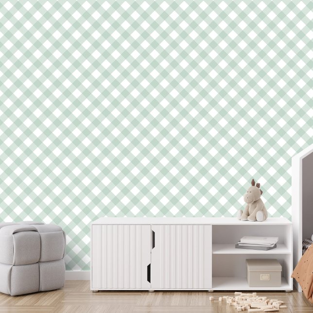 Simple sage green check gingham plaid wallpaper (Creator Uploaded)