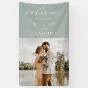 Simple Sage Green Chic Photo Wedding Welcome  Banner