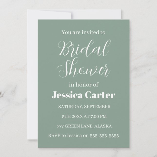 Simple Sage Green Classic Bridal Shower  Invitation (Front)