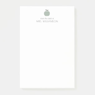 Simple Sage Green Cute Apple Personalized Teacher  Post-it Notes