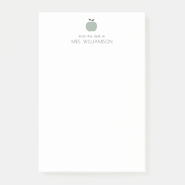 Simple Sage Green Cute Apple Personalized Teacher  Post-it Notes (Front)