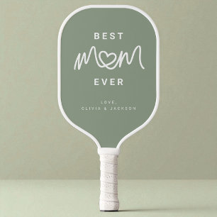 Simple Sage Green Cute Script Modern Best Mom Ever Pickleball Paddle