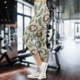 Simple Sage Green Easter Eggs Lavender Nest Capri Leggings