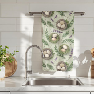 Simple Sage Green Easter Eggs Lavender Nest Kitchen Towel